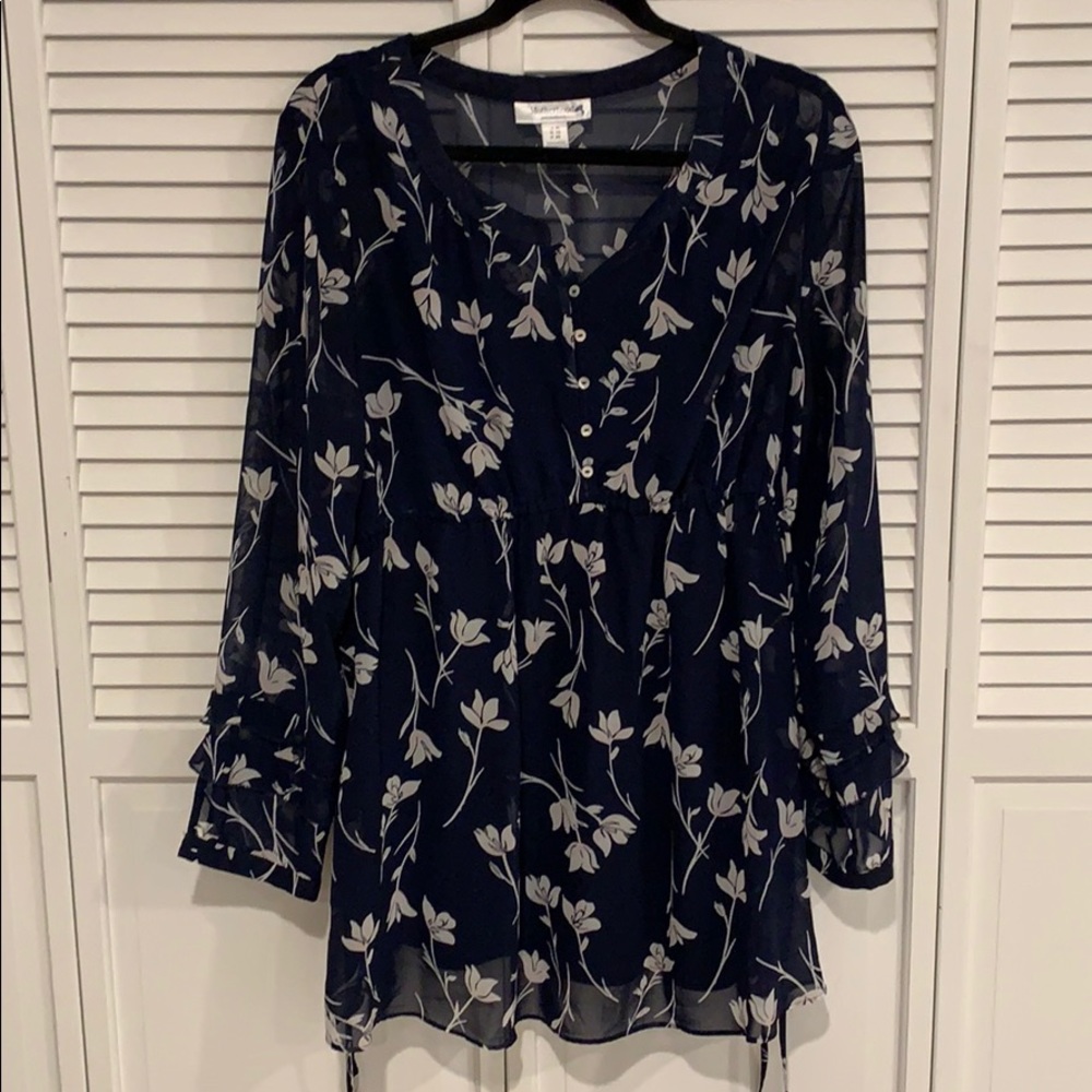 Motherhood Maternity Sheer Button Tie-Back Blouse